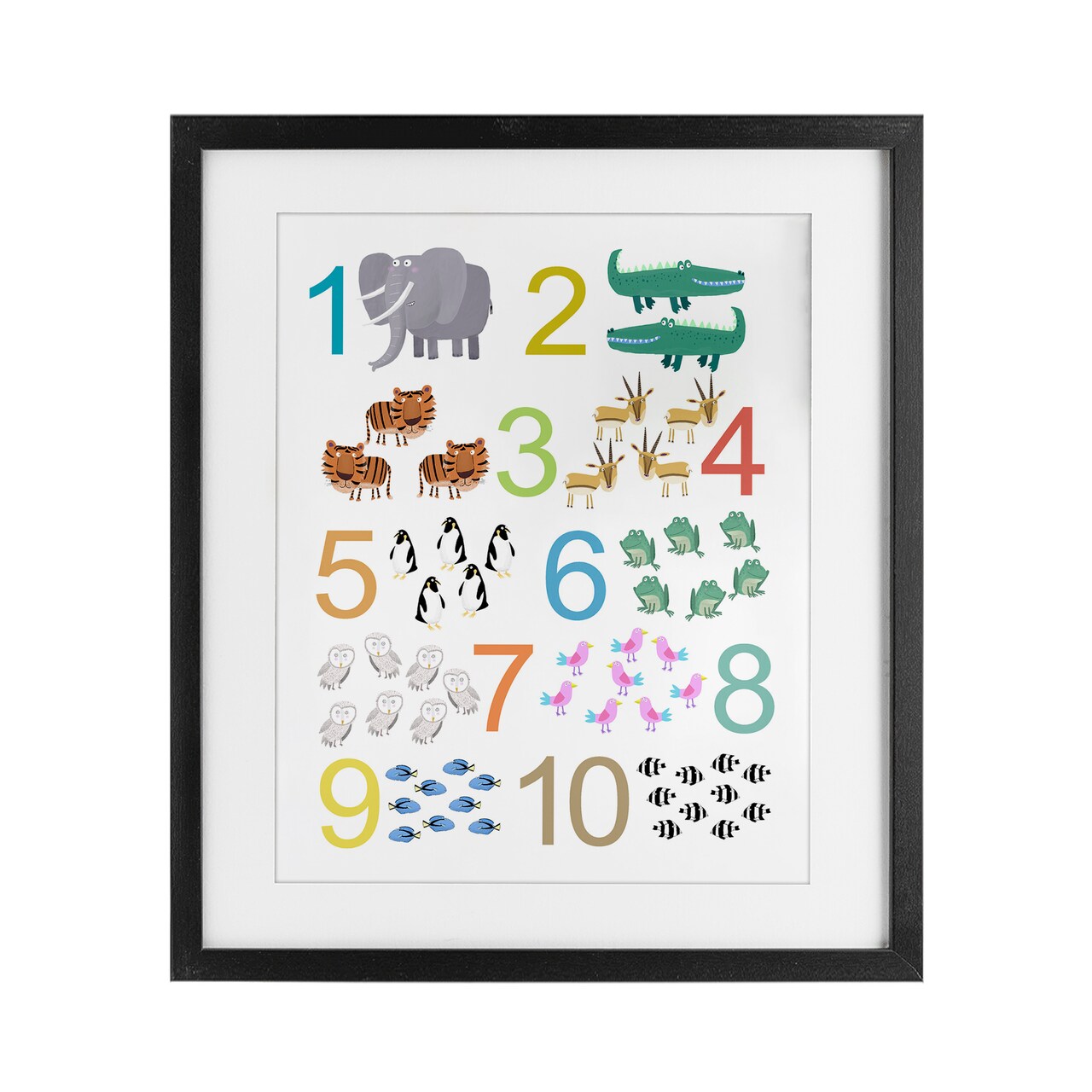 Stupell Industries Kid's Counting Animals Framed Print Under Glass, design by Carla Daly